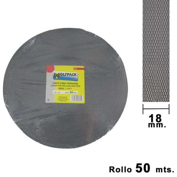 Cinta Persiana Wolfpack Grå 18mm. Rollo 50 Metros