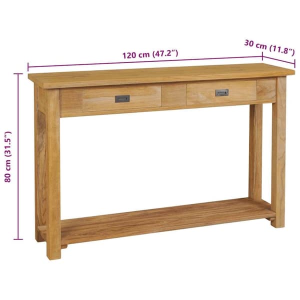 vidaXL Konsollbord massiv teak 120x30x80 cm