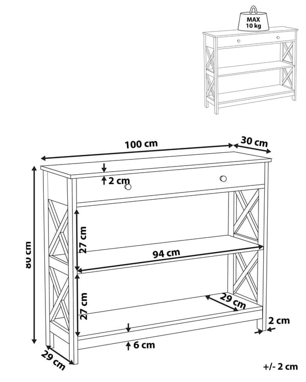 Konsolipöytä musta MDF-levy 100 x 30 x 80 cm laatikolla hyllyillä moderni tyyli