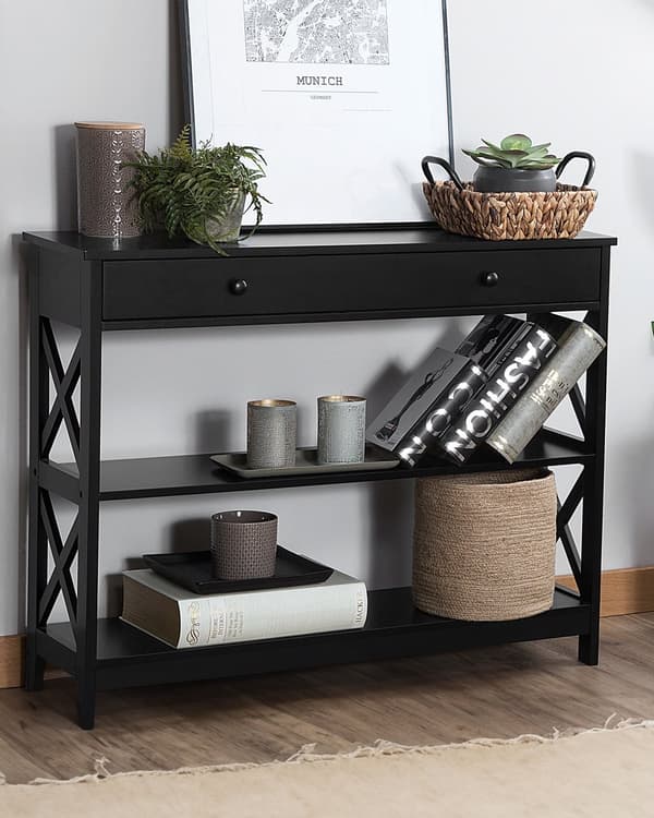Konsolipöytä musta MDF-levy 100 x 30 x 80 cm laatikolla hyllyillä moderni tyyli