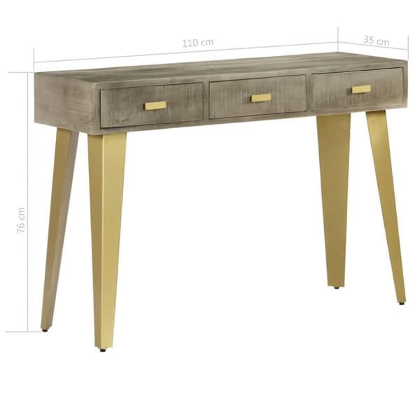 vidaXL konsolbord massivt mangotræ med messing 110 x 35 x 76 cm grå