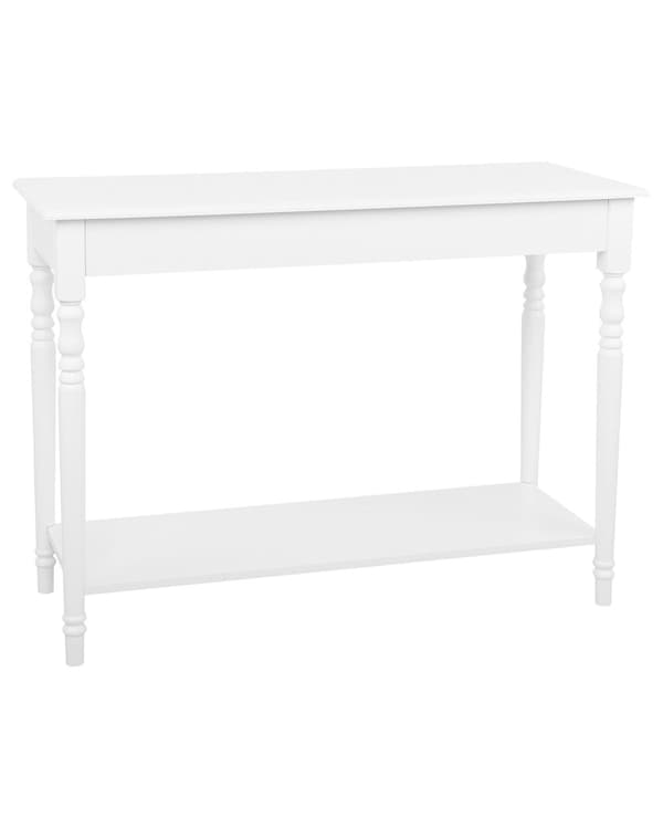 Konsolipöytä valkoinen 102 x 77 x 40 cm MDF-levy mäntyjalat laatikko alahylly
