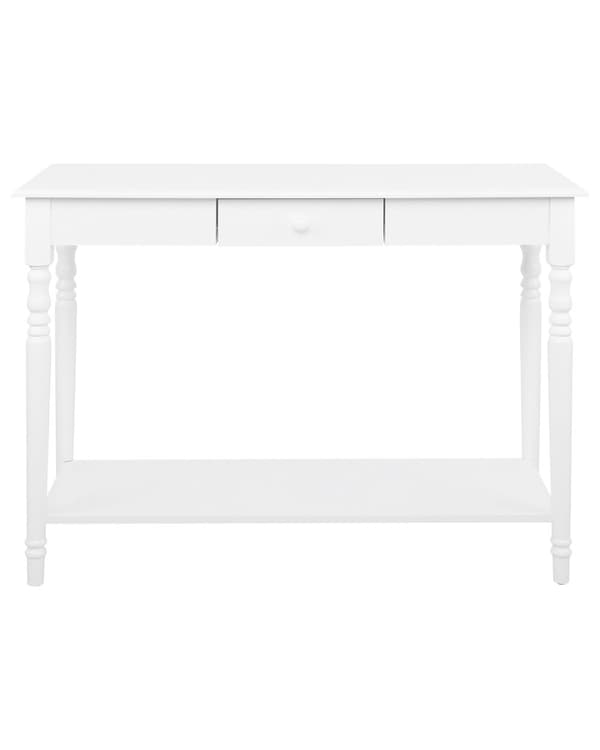 En blank hvid konsol 77 x 102 cm med en hylde og en skuffe klassisk stil