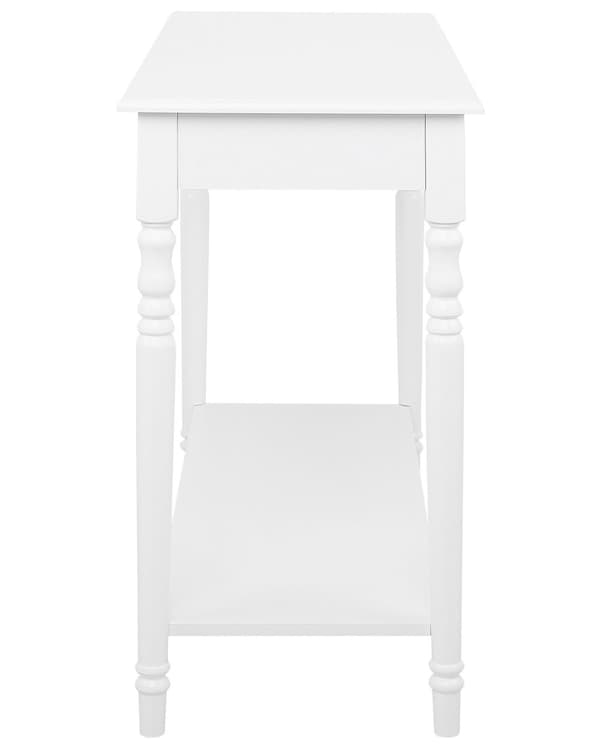 En blank hvid konsol 77 x 102 cm med en hylde og en skuffe klassisk stil