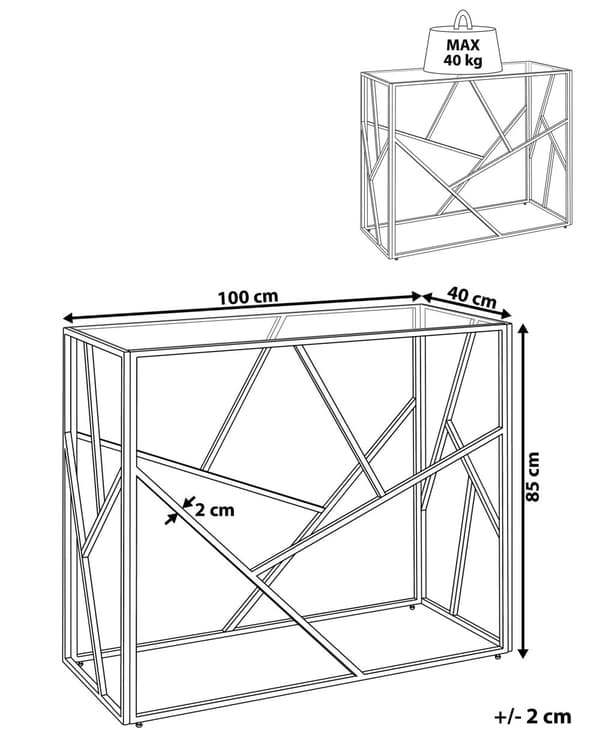 Konsolipöytä kulta metalli karkaistu lasi pöytälevy neliö geometrinen moderni