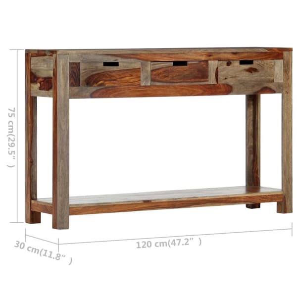 vidaXL Avlastningsbord med 3 lådor 120x30x75 cm massivt sheshamträ
