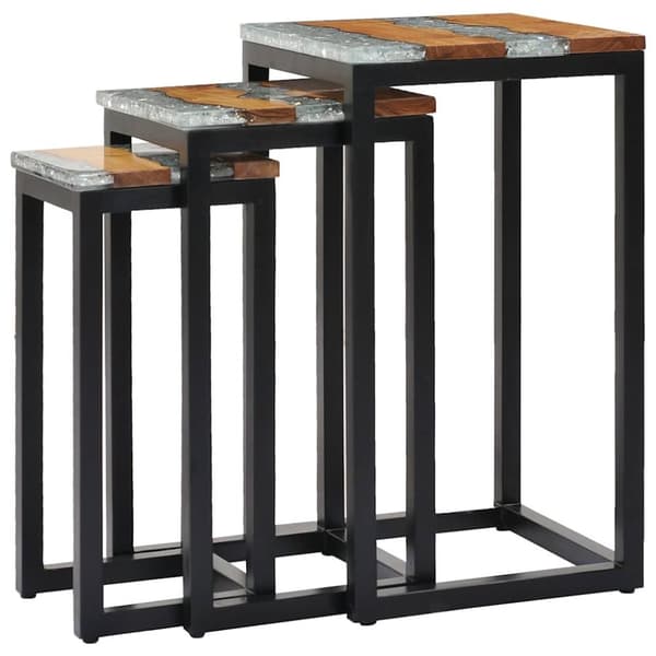 vidaXL Satsbord 3 st massiv teak och polyresin