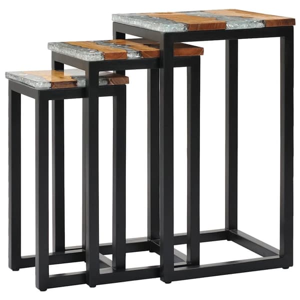 vidaXL Satsbord 3 st massiv teak och polyresin