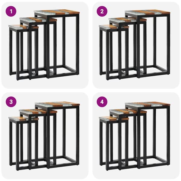 vidaXL Satsbord 3 st massiv teak och polyresin