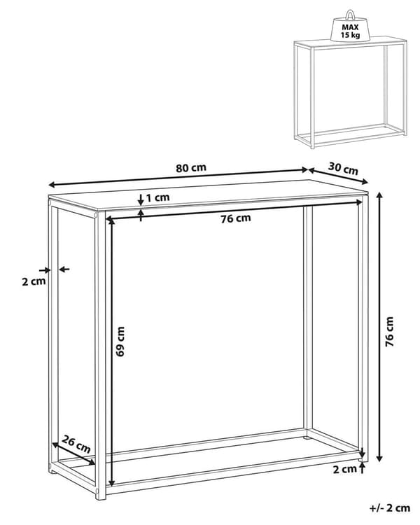Konsolbord Sort Hærdet Glas og Metalben 80 x 30 x 76 cm Smalt Højt Barbord Moderne Glam stil Stue Soveværelse Indretning
