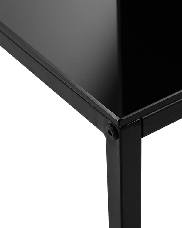 Konsolbord Sort Hærdet Glas og Metalben 80 x 30 x 76 cm Smalt Højt Barbord Moderne Glam stil Stue Soveværelse Indretning
