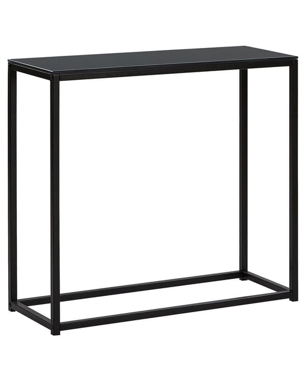 Konsolbord Sort Hærdet Glas og Metalben 80 x 30 x 76 cm Smalt Højt Barbord Moderne Glam stil Stue Soveværelse Indretning