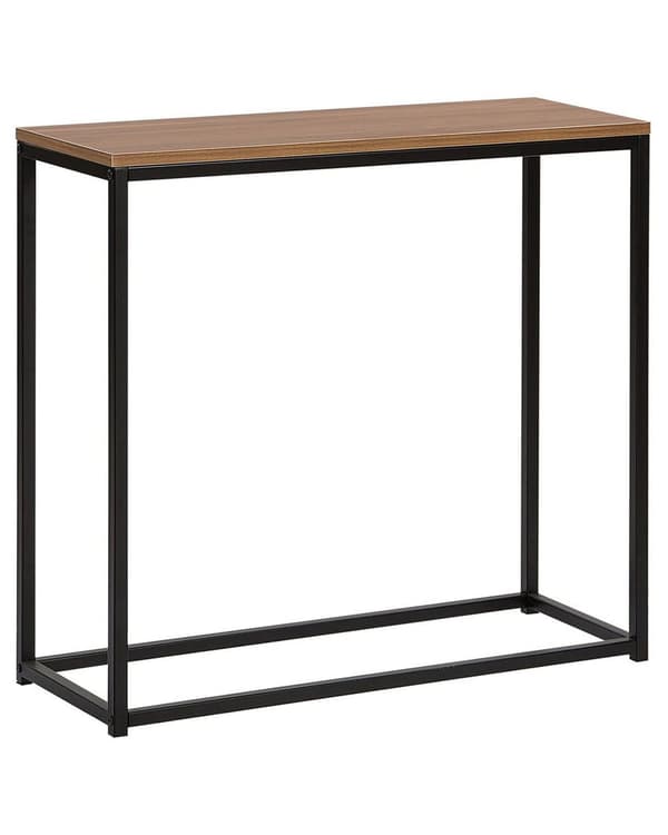 Konsolbord Mørkt Træ og Sort Metalben 80 x 30 x 76 cm Smalt Højt Barbord Moderne Glam stil Stue Soveværelse Indretning