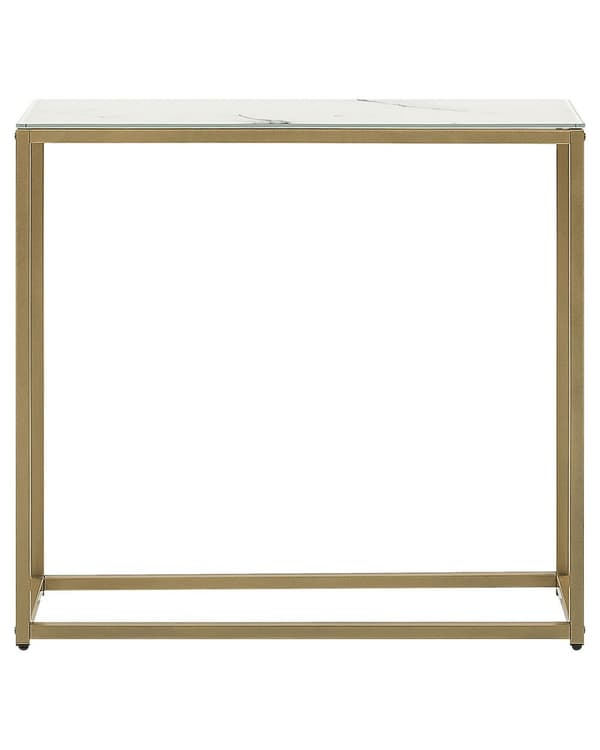 Konsolipöytä valkoinen karkaistu lasi kultaiset metallijalat 80 x 30 x 76 cm marmorikuvio moderni tyyli