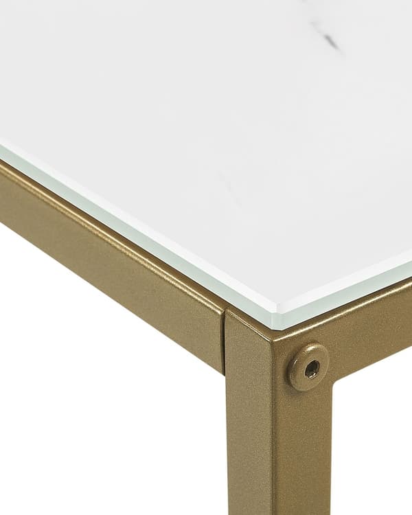 Konsolipöytä valkoinen karkaistu lasi kultaiset metallijalat 80 x 30 x 76 cm marmorikuvio moderni tyyli