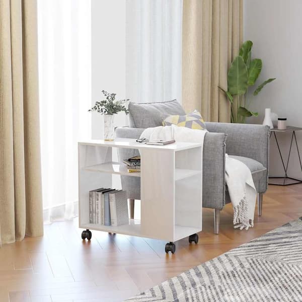 vidaXL sidebord 70x35x55 cm konstrueret træ hvid højglans