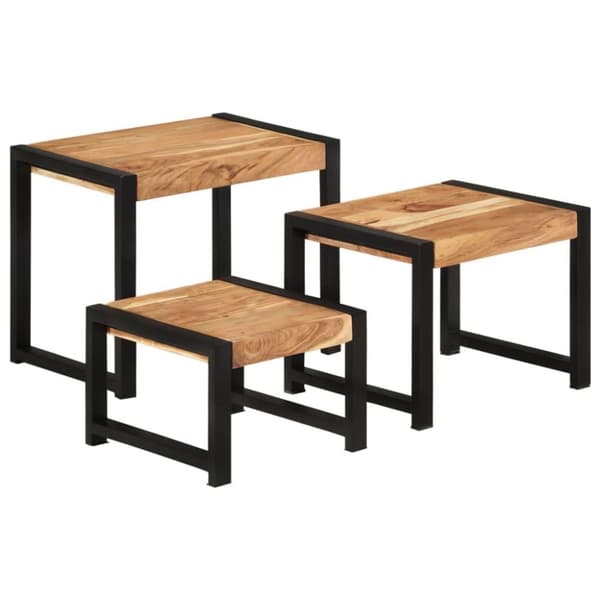 vidaXL Satsbord 3 st massivt trä med sheshamfinish