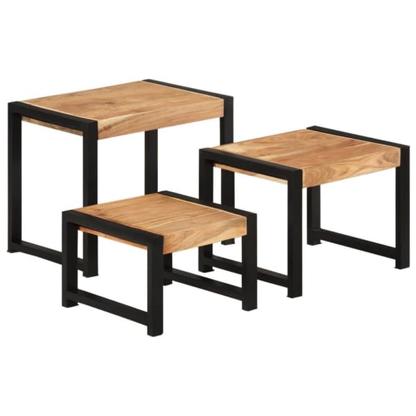 vidaXL Satsbord 3 st massivt trä med sheshamfinish