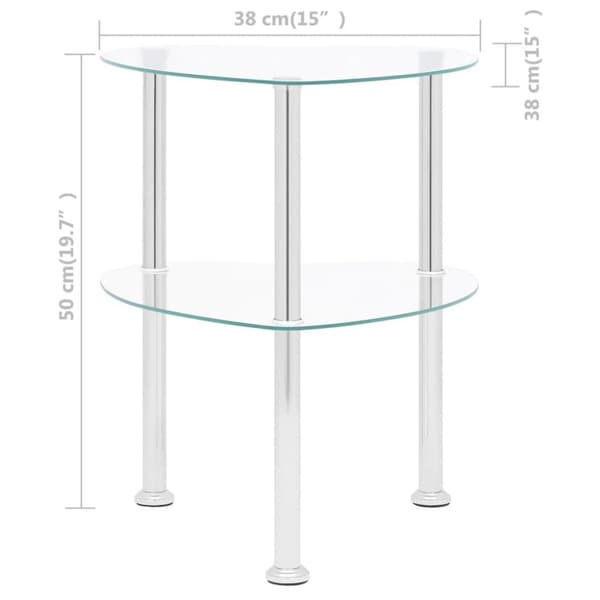 vidaXL Sidobord med 2 hyllplan genomskinligt 38x38x50 cm härdat glas