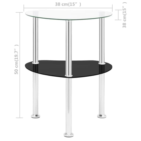 vidaXL Sidobord med 2 hyllor transparent/svart 38x38x50 cm härdat glas