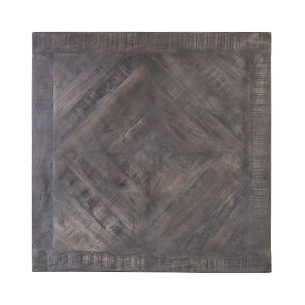 WOMO-DESIGN design sivupöytä 60x60cm neliönharmaa luonnollinen massiivipuu mangopuu kalanruoto kuvio metallikehys musta käsintehty olohuoneen