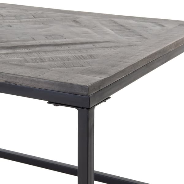 WOMO-DESIGN design-sohvapöytä 120 x 60 cm suorakulmainen harmaa massiivipuu mangopuu kalanruotokuvio metallikehys musta käsintehty olohuoneen pöytä