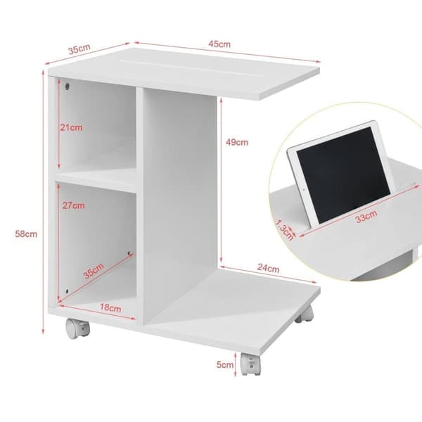 SoBuy Soffbord med hjul Vardagsrumsbord Laptopbord, vit FBT48-W