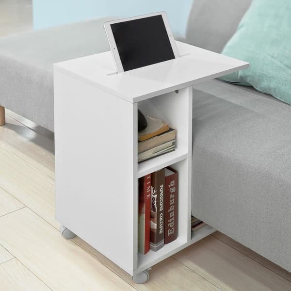 SoBuy Soffbord med hjul Vardagsrumsbord Laptopbord, vit FBT48-W