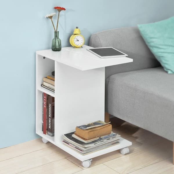 SoBuy Soffbord med hjul Vardagsrumsbord Laptopbord, vit FBT48-W