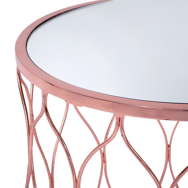 WOMO-DESIGN design sidobordssats om 2 Ø40 / Ø45 cm i koppar, vardagsrumsbord med glasplatta, runt soffbord, modernt glasbord, ädelmetallbelagt