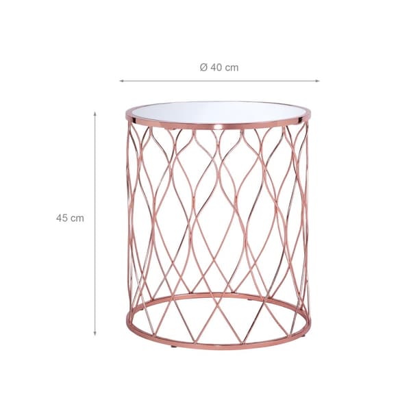 WOMO-DESIGN design sidobordssats om 2 Ø40 / Ø45 cm i koppar, vardagsrumsbord med glasplatta, runt soffbord, modernt glasbord, ädelmetallbelagt