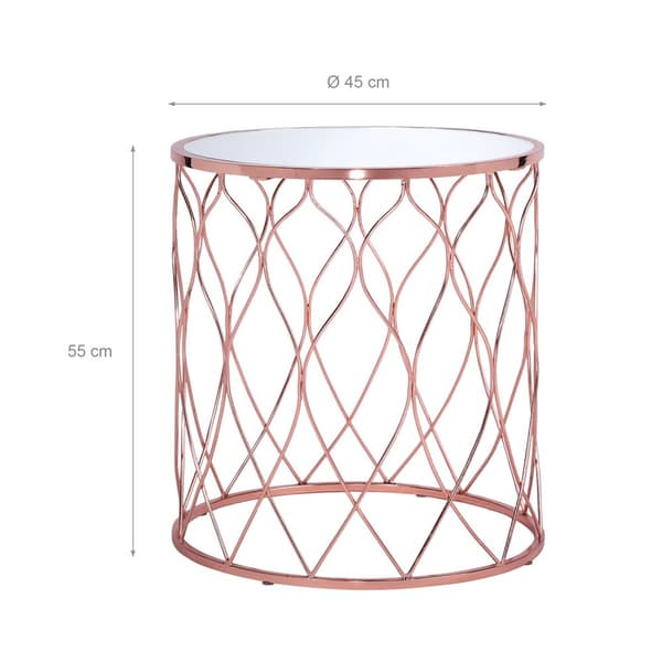 WOMO-DESIGN design sidobordssats om 2 Ø40 / Ø45 cm i koppar, vardagsrumsbord med glasplatta, runt soffbord, modernt glasbord, ädelmetallbelagt