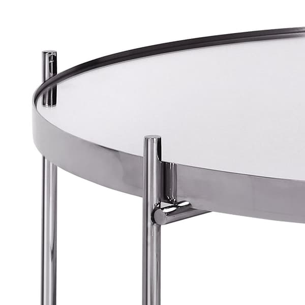 WOMO-DESIGN design soffbord Ø 75x35 cm i silver av metall och glas, vardagsrumsbord med glasplatta och metallram, runt sidobord, modernt glasbord,