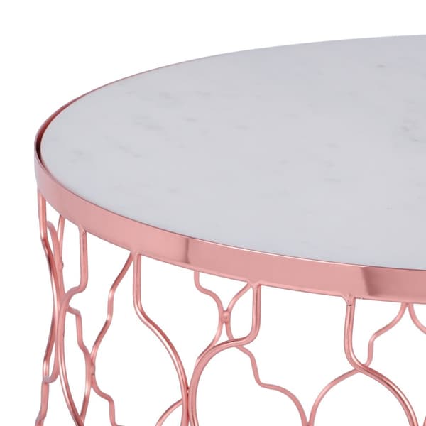 WOMO-DESIGN design sidebord sæt på 2 Ø40 / Ø45 cm, hvid Banswara marmor / kobber metal, stue bord marmor look / kobber metalstel, rundt sofabord,