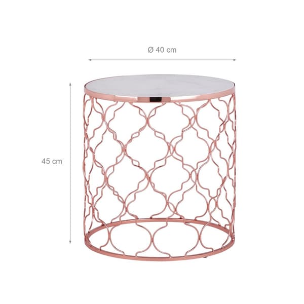 WOMO-DESIGN design sidobordssats om 2 Ø40 / Ø45 cm, vit Banswara marmor / kopparmetall, vardagsrumsbord marmorlook / kopparmetallram, runt soffbord,