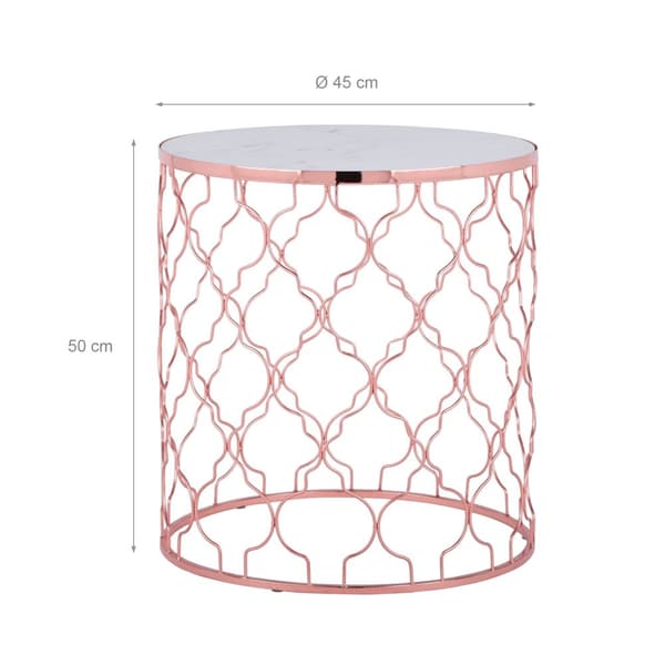 WOMO-DESIGN design sidobordssats om 2 Ø40 / Ø45 cm, vit Banswara marmor / kopparmetall, vardagsrumsbord marmorlook / kopparmetallram, runt soffbord,