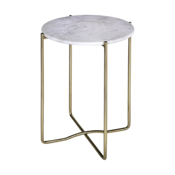 WOMO-DESIGN design -sivupöytä Ø40 x 50 cm, valkoinen Banswara marmori / kulta metalli, olohuoneen pöytä marmori / kulta metallikehys, moderni