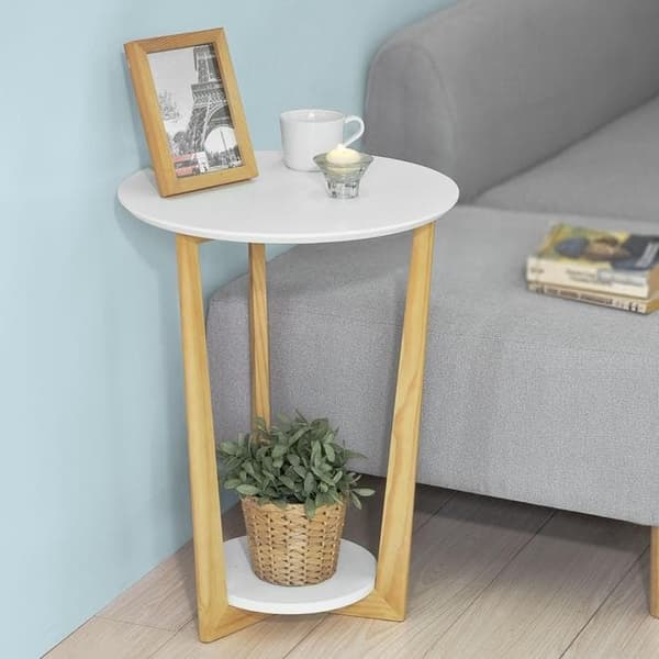 SoBuy Sofabord Hjørnebord Cafébord med hylder Længde 45 cm Bredde 45 cm Højde 60 cm hvid FBT52-WN