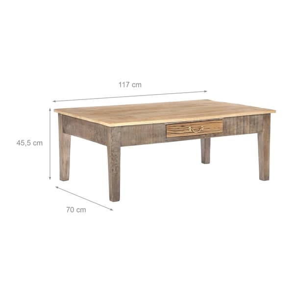 WOMO-DESIGN sohvapöytä laatikon cm Sao Paulo 117 x 45,5 x 70, luonnollinen, massiivipuuta mango puuta, käsintehty sohvapöytä