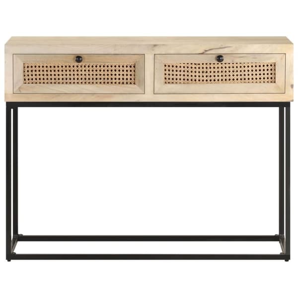 vidaXL Konsolbord 100x35x76 cm massivt mangoträ och naturlig rotting