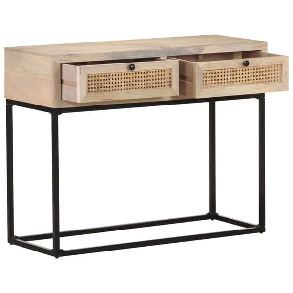 vidaXL konsolbord 100x35x76 cm massivt mangotræ og naturlig rørflet