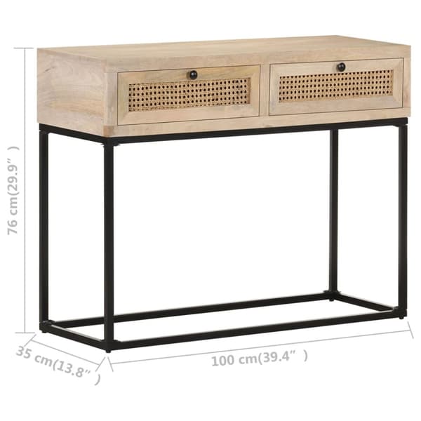 vidaXL konsolbord 100x35x76 cm massivt mangotræ og naturlig rørflet