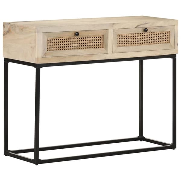 vidaXL konsolbord 100x35x76 cm massivt mangotræ og naturlig rørflet