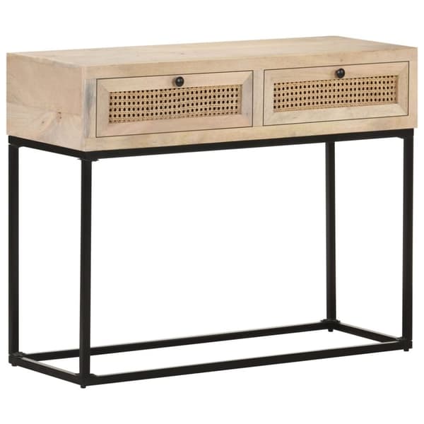 vidaXL konsolbord 100x35x76 cm massivt mangotræ og naturlig rørflet