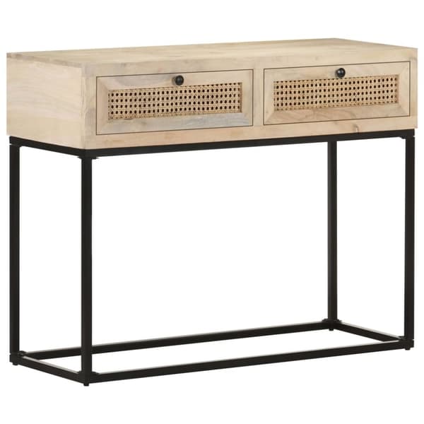 vidaXL konsolbord 100x35x76 cm massivt mangotræ og naturlig rørflet