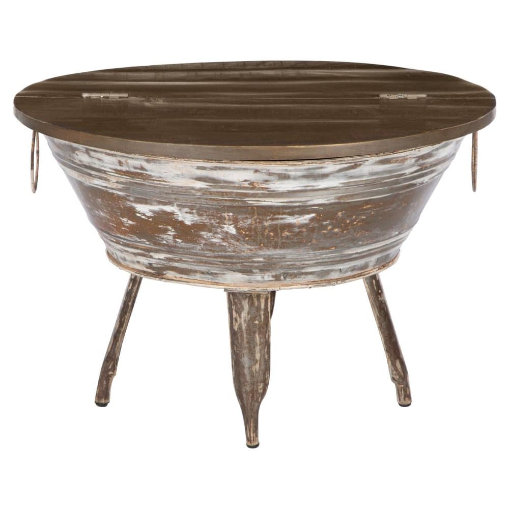 WOMO-DESIGN Handgjorda soffbord Xiamen rund Ø 70x46 cm med lagring / greppringar, brun-naturliga, gammaldags utseende, massivt trä mango