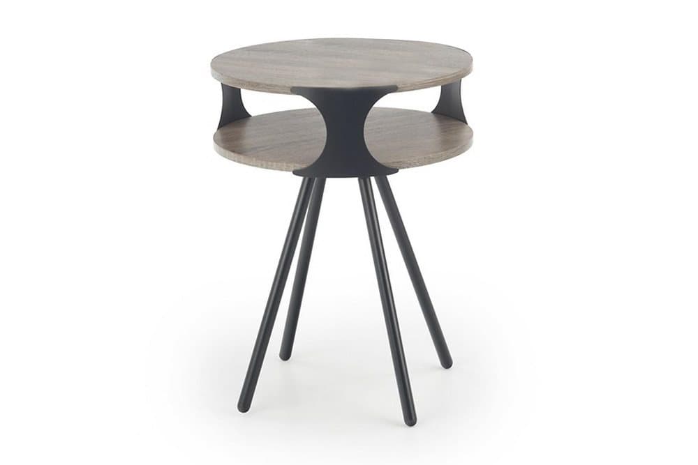 RADLETT Sidobord 45 cm Runt med Förvaring Hylla Grå/Svart