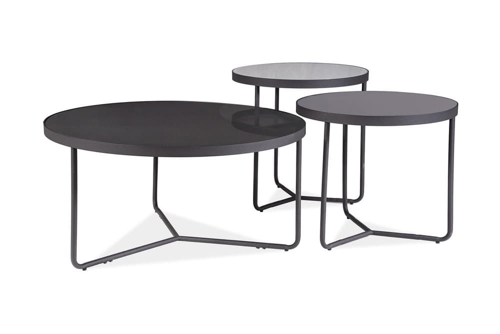 VENIA Satsbord 80 cm Runt 3 Bord Glas/Grå/Svart