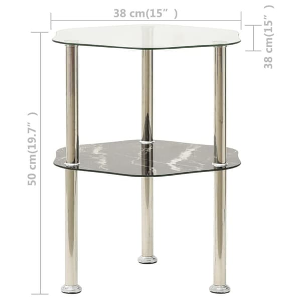 vidaXL sidebord med hylde 38x38x50 cm hærdet glas transparent og sort
