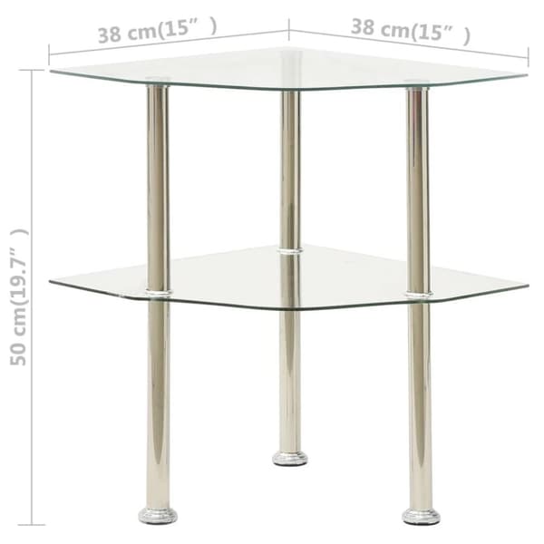 vidaXL Sidebord 2 etasjer gjennomsiktig 38x38x50 cm herdet glass